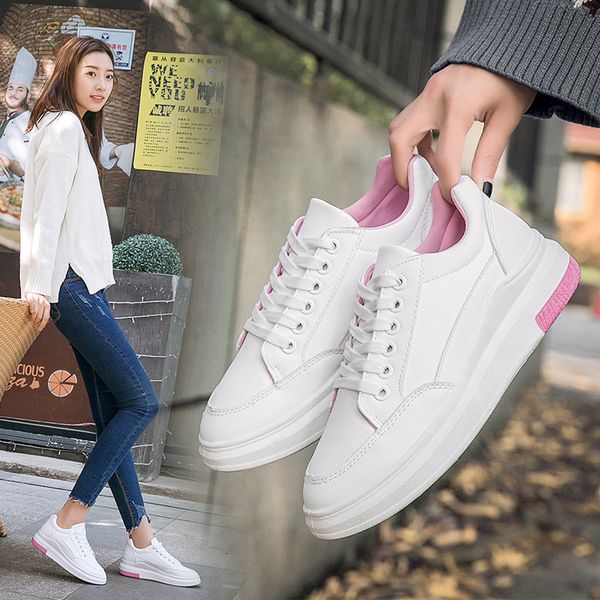 

2019 spring and autumn new korean joker street white shoes women's leather foundation thick bottom white shoes board, Black
