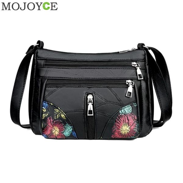 

fashion women pu leather soft crossbody handbag multi-pocket flower print shoulder messenger satchel bags