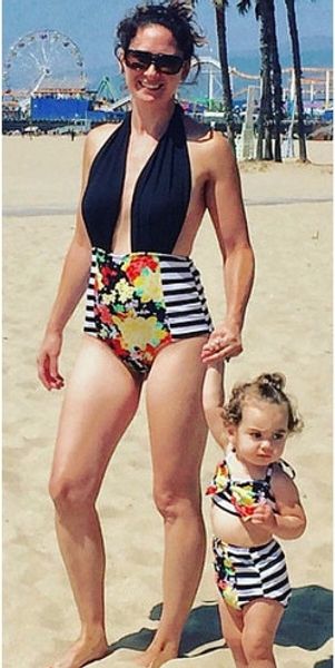 

gvr6i parent-child striped flower mother and daughter one-piece parent-child swimsuit striped flower mother and swimsuit bikini daughter one, White;black