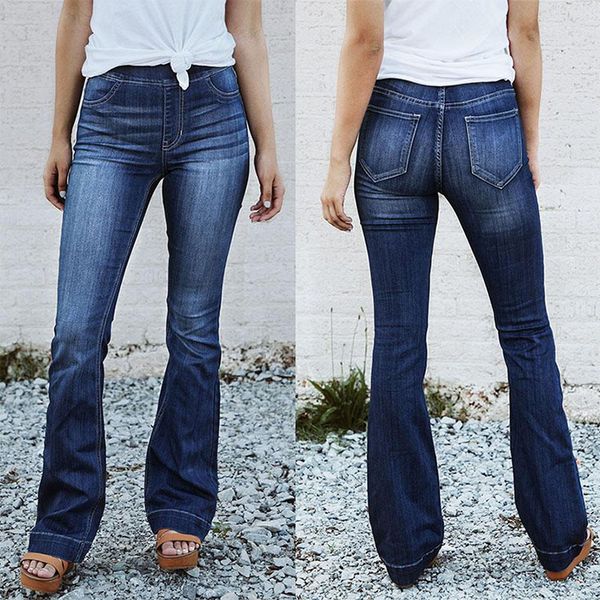 

одно колено ракетница джинсы женские рваные эластичность темно-синий высокой талией тощий denim jean брюки женские джинсы плюс размер женска, Blue