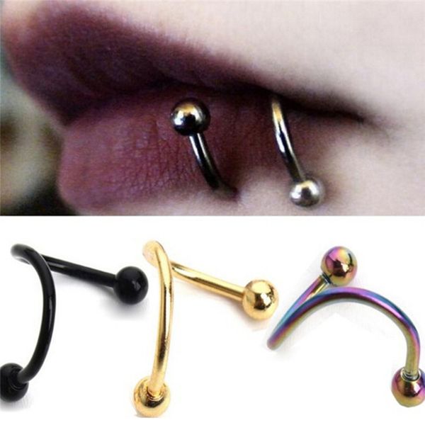 

1pair8mm spiral surgical steel spiral twisted lip ring nose rings 16 gauge ear cartilage helix piercing body accessories jewelry, Golden;silver