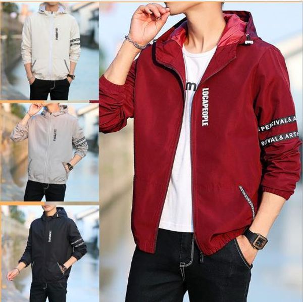 

spring autumn long sleeve coats mens spring outwear letter zipper solid color mens designer jackets hooded coat, Black;brown
