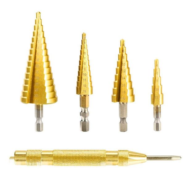 

lot of 4 pcs drills countersunk ladders scale rod hexagon triple-cornered conical steel hss 4-12 / 4-20 / 4-32 + brass center pu