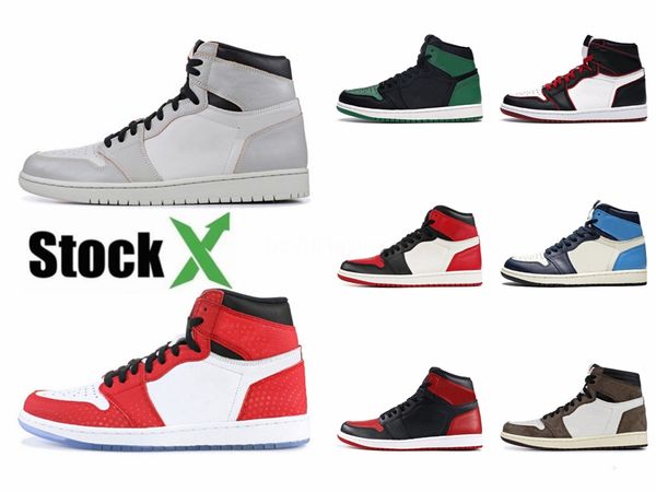 

mens 1 1s high pine green black jumpman basketball shoes bloodline chicago unc patent court purple white designer sneakers men sport #132