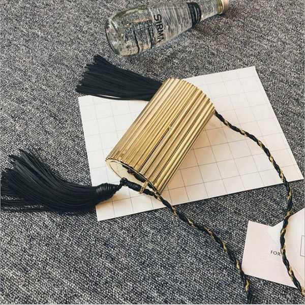 

ladies metal glossy tassel evening bag clutch bags handbag minaudiere women party letter cluth silver gold black box chain purse y18103004