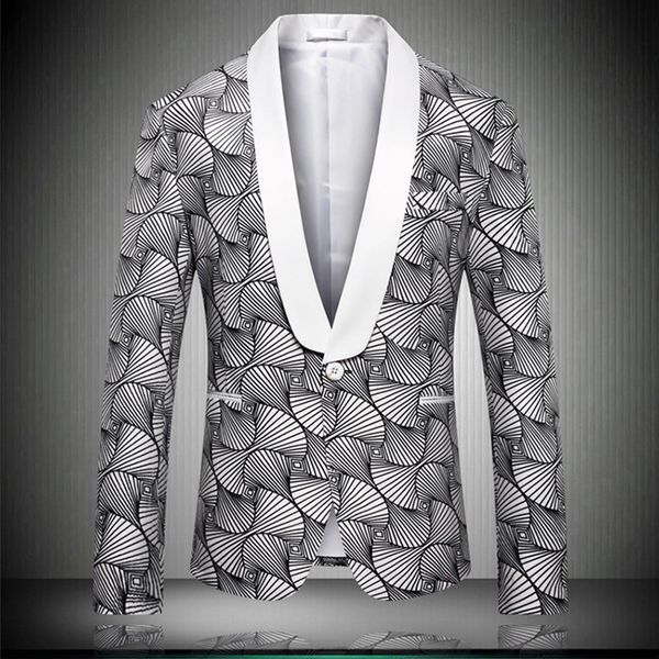 

men suit jacket sobretudo masculino fashion new tide mens fashion print blazer masculino slim fit blazer men formal jacket, White;black