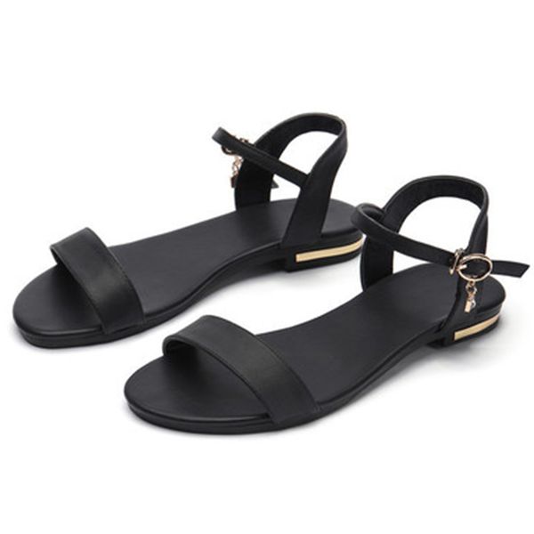 

2020 women ankle strap sandals fashion ladies flat shoes female comfortable square heels women's buckle casual shoes plus size, Black