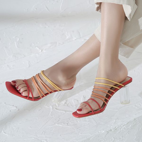 

new summer high heels gladiator slippers women's shoes pu leather crystal heel sweet dating shoes female beach slipper femme, Black