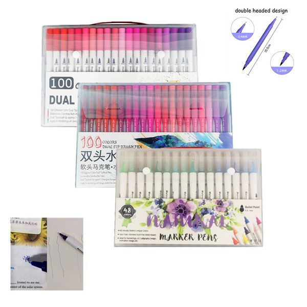

72/100 colors dual tip fineliner drawing art markers watercolor pen brush markers calligraphy drawing sketching coloring