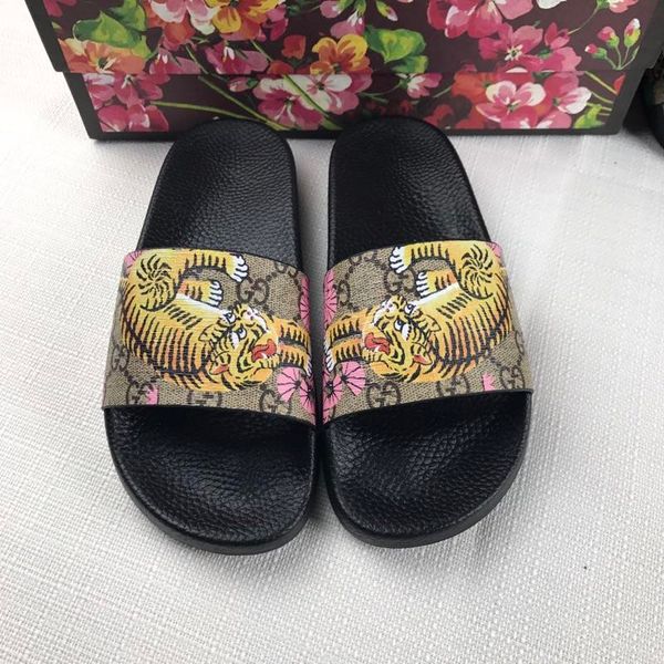 

with box )blooms tiger bees snake luxury slide designer flip flops mens flat g indoor with spike sandal men women slipper, Black
