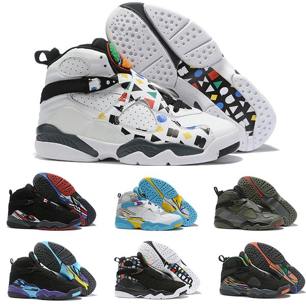

reflective bugs bunny 8 8s men retro basketball shoes valentines day aqua south beach chrome 3peat playoff mens trainer sports sneaker, Black