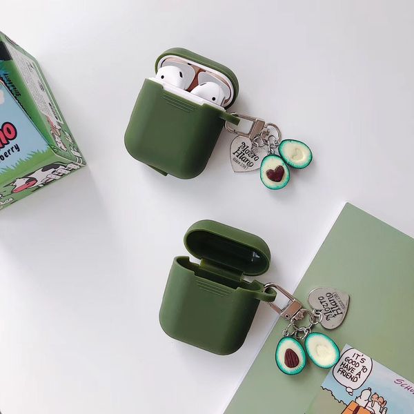 

new fashion airpods case creative avocado pendant dark green airpods 1/2 silicone protective sleeve bluetooth wireless headset case-2