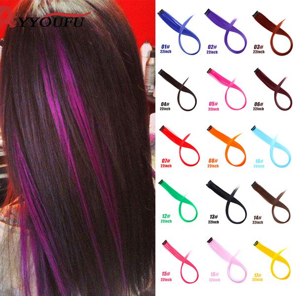 Yyoufu Straight Fake Colored Hair Extensions Clip Rainbow Hair