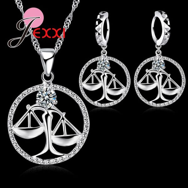 

giemi precious fancy libra round pendant necklace earrings with clear crystal 925 sterling silver women party jewelry sets