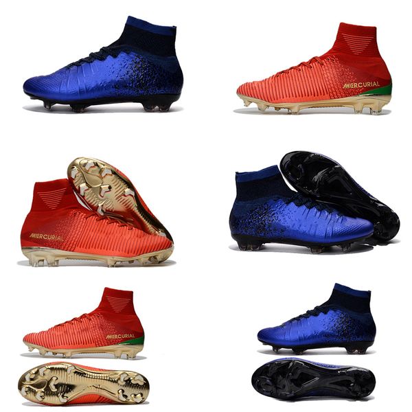 

новый оригинальный красное золото cr7 мужские футбольные бутсы mercurial superfly v cr7 fg мужская футбольная обувь роналду женские футбольн
