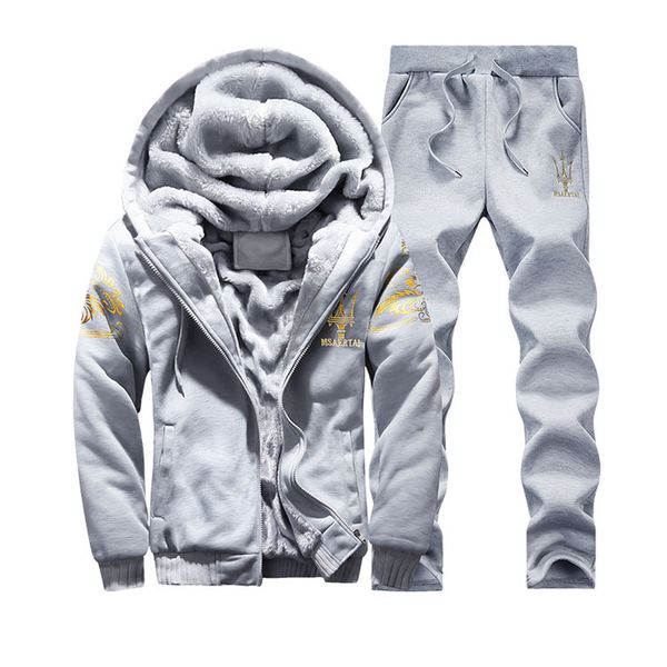 

мужчины зимняя одежда набор мужская мода вышивка пальто + брюки новое прибытие толстые спортивные костюмы мужские из двух частей набор плюс, Gray