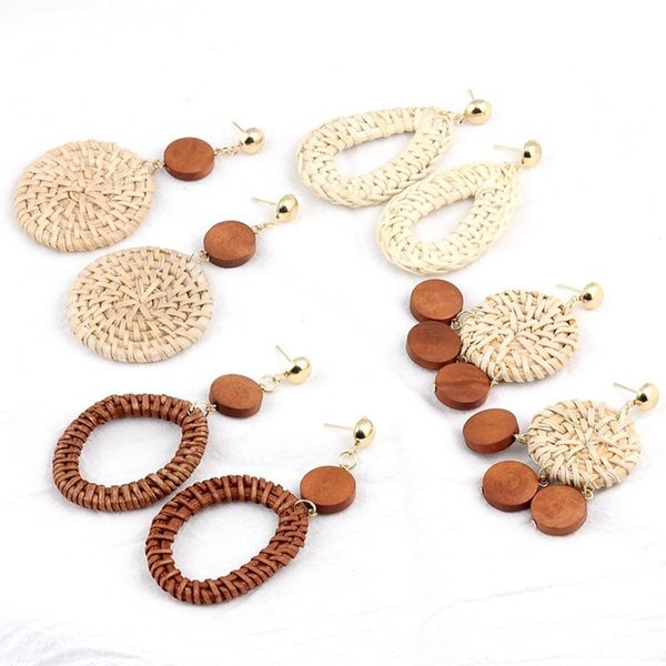 

1pair/lot new style natural straw handmade woven earrings drop geometric earrings for women jewelry gifts wedding, Golden;silver
