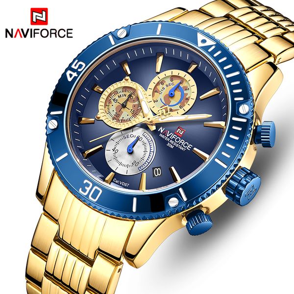 

naviforce brand luxury men watch waterproof sport military men wristwatch full steel male business clock relogio masculino ly191213, Slivery;brown