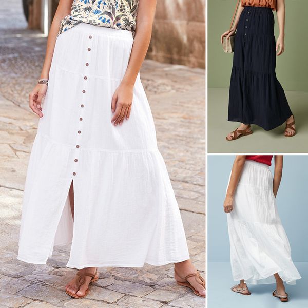 

zanzea high waist long skirts fashion summer maxi sundress casual women's buttons vestidos female solid cotton robe oversized, Black