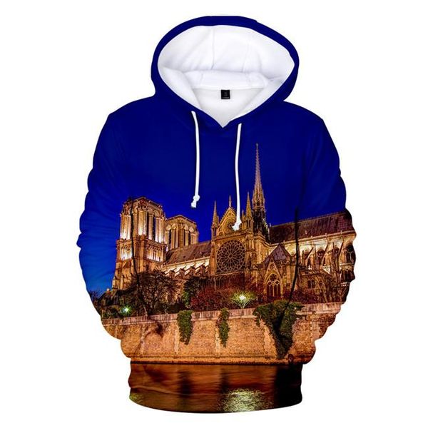 

notre dame de paris men hoodies 3d printed men o-neck loose sweatshirts women causal clothes, Black