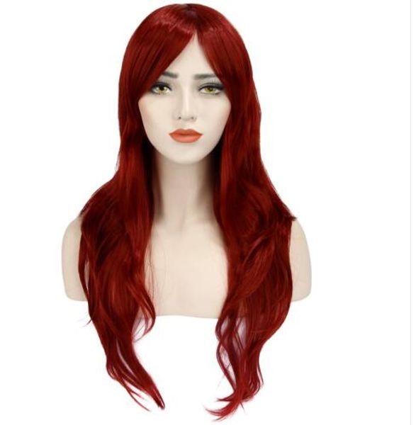 

women's wine red fashion natural wavy full curl wigs cosplay party, Black