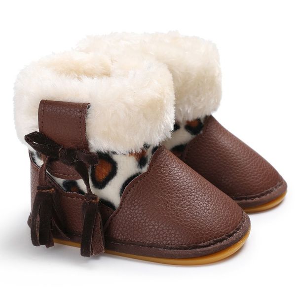 

baby shoes winter warm plush ankle boots baby girl winter shoes slip-on tassels bowknot pu leather boots 0-18 m#sa, Black;grey