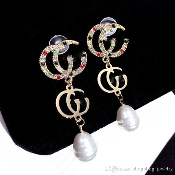 

european and american style fashion color crystal exaggerated letters irregular pearl personality earrings atmospheric ear jewelry wholesal, Golden;silver