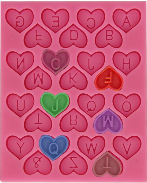 Alta qualità Nuovo a forma di cuore Lettera Design Cioccolatini Stampo in silicone Stampo per bambini Torte di compleanno Decorazione Strumenti di cottura artigianali di zucchero