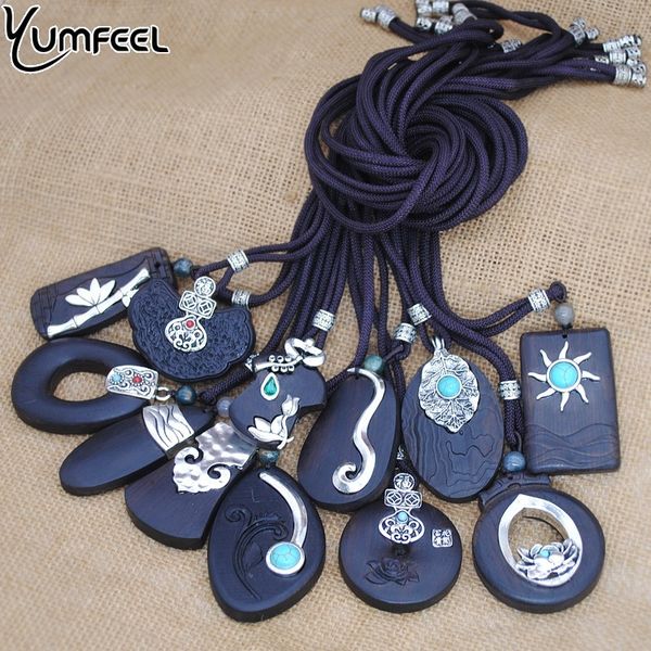 

yumfeel brand bohemia vintage necklaces handmade tibetan carving black sandalwood pendants & necklaces women jewelry long gifts, Silver