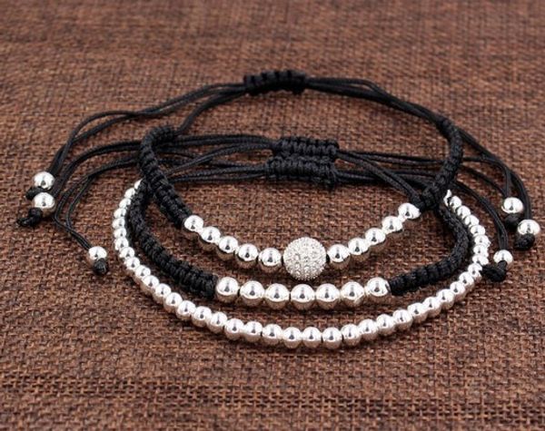 

4mm 3pcs/lot hc432 gold silver copper cz zircon cubic zirconia elastic ball bead punk macrame charm buddha yoga bracelet bangles, Black