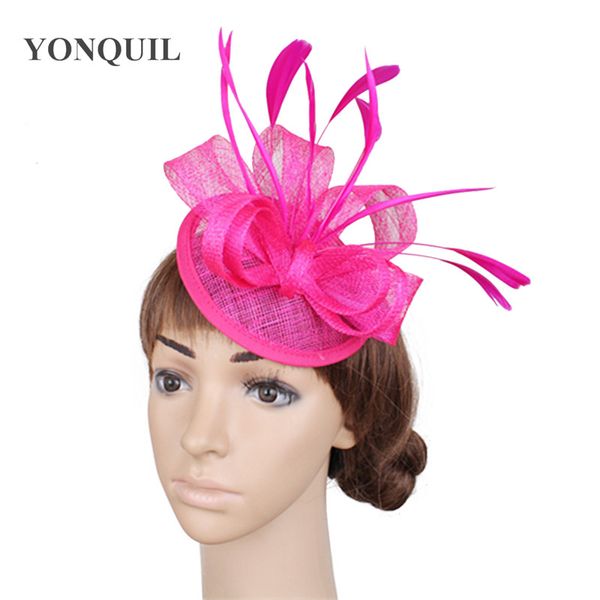 

17 colors bridal headpieces pink wedding hats and fabric flower with feather fascinators ivory black blue millinery in stock