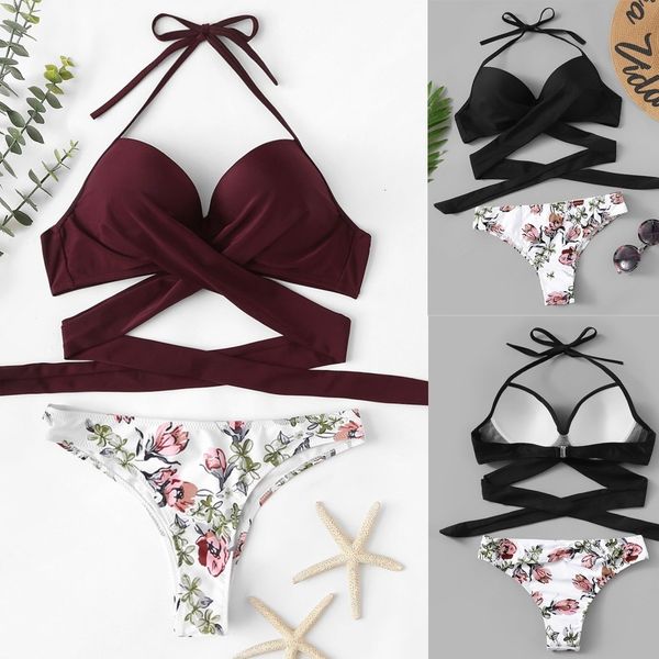 

плавать купальники женщины бикини 2019 сексуальная мода женщины бикини мягкий уха бандаж печати купание пляжная одежда топ бикини танкини, White;black
