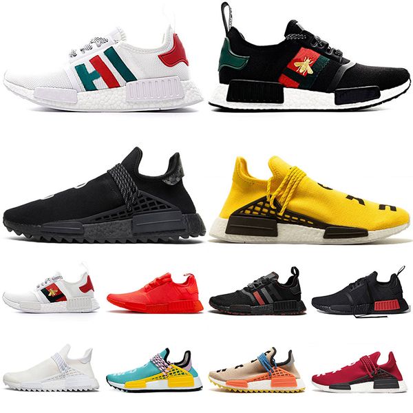 

nmd r1 human race hu trail tr pharrell williams xr1 og classic yellow nerd black bee white canvas honey japan thunder trainers sneakers, White;red