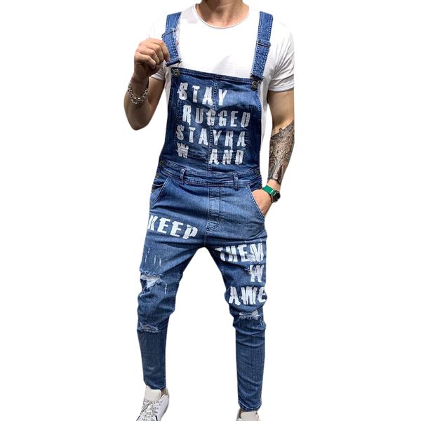 

fashion men's jeans jumpsuit letter casual pants men clothing ropa de hombre 2020 jeans for men black overall pants #w, Blue