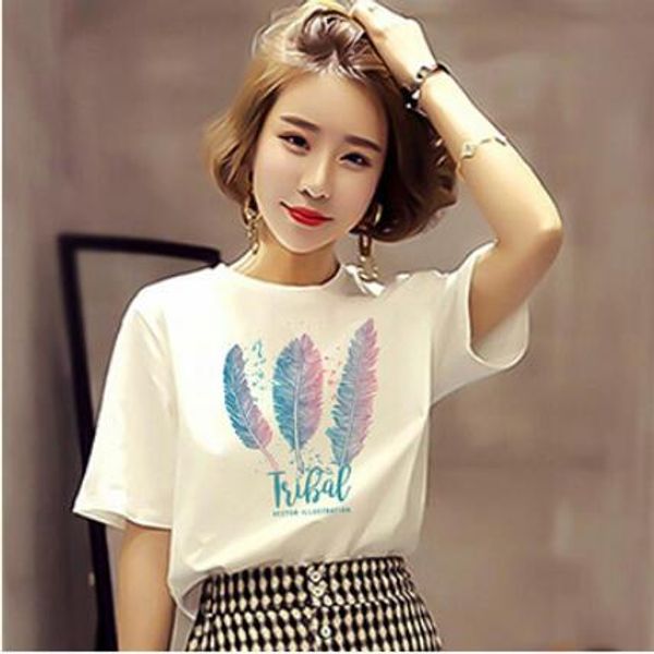 

2019 new white t-shirt women's short-sleeved summer loose half-sleeved net red clothes street shiphop shirt 37 style size -3xl