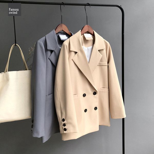 

woman winter blazer jacket coat double breasted cotton chic khaki long suit female blue casual cardigan, White;black