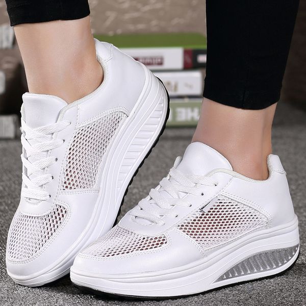 

new women casual shoes women platform slimming height increasing shoes, Black;white