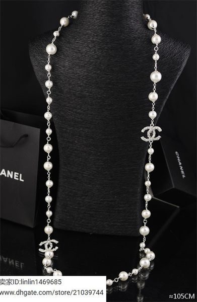 

Linlin1469685 quality celebrity de ign letter flower pearl ball chain necklace fa hion metal letter diamond necklace jewelry with box