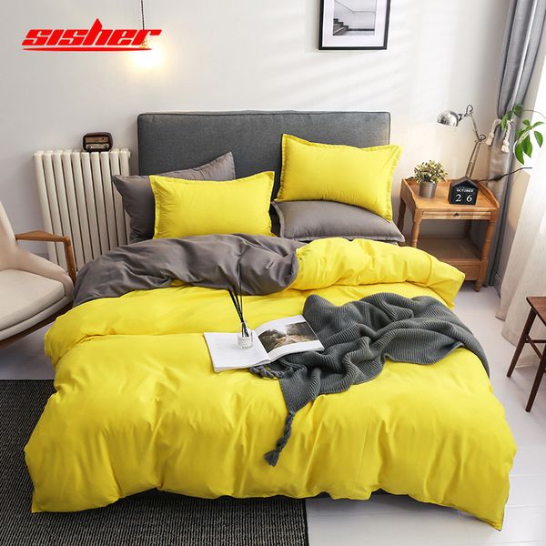 Sisher Solid Bed Linen 3 Bedding Set Soft Microfiber Bedclothes