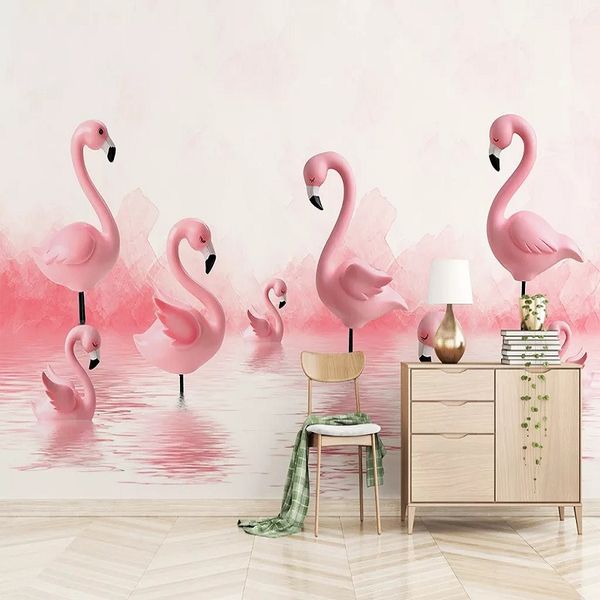 

custom large mural 3d wallpaper nordic modern style pink flamingo baby child bedroom mural tv back wall decor deep 5d embossed