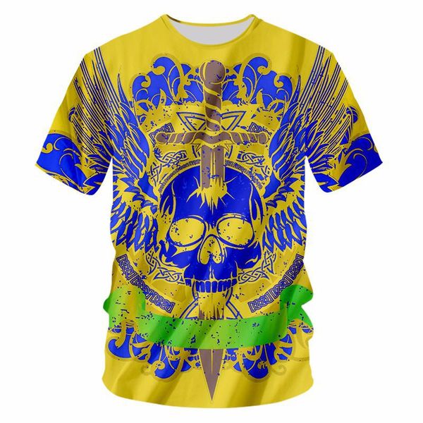 

последние смешные психоделические черепа новые горячие мода футболка 3d печати мужчины / женщины лето круглый воротник с коротким рукавом по, White;black