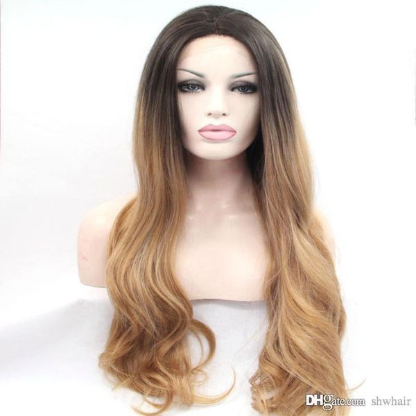 Synthetic Ombre Lace Front Wigs Blonde Dark Roots Glueless Hand