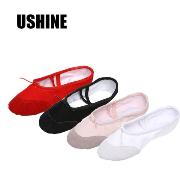 

ushine yoga gym flat slippers white pink white black canvas ballet dance shoes for girls children women teacher