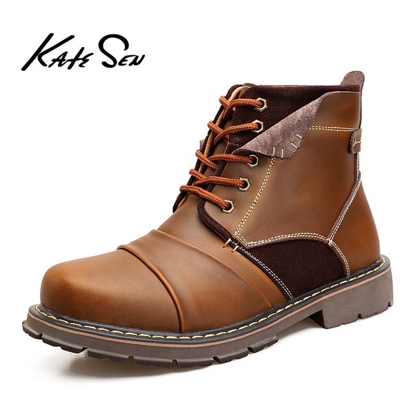 

katesen new plush keep super warm men boots winter boots rubber plush snow england retro ankle for men winter shoes, Black