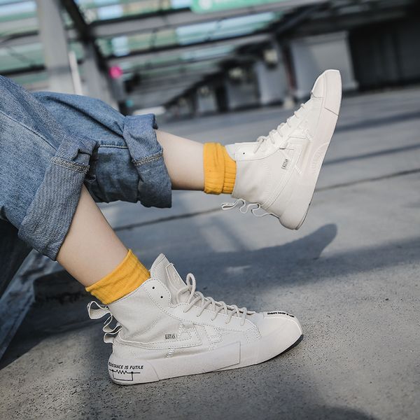 

women's casual shoes 2019 autumn and winter new casual fashion high-canvas shoes single flat women's, Black