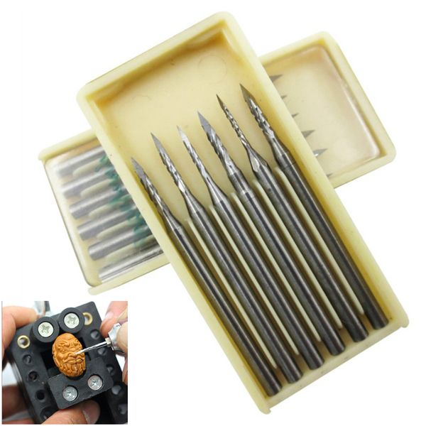 

yeoda 6pc/box 2.35mm handle alloy tungsten steel bodhi wood nuclear carving knife wheel olive metal cutter pin sharp needle