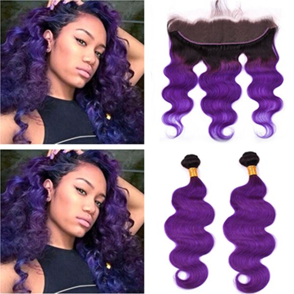 1b Purple Ombre Body Wave Brazilian Human Hair Lace Frontal
