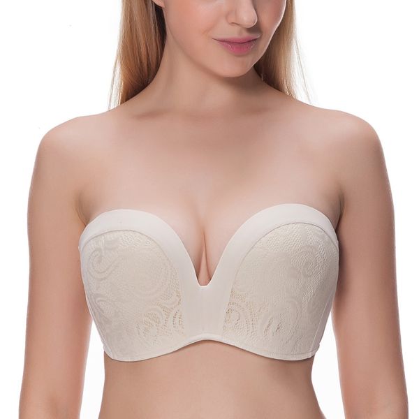 

femme lingeries strapless bra fashion new womens bra slightly lined lift great support lace strapless women bra good quality, Red;black