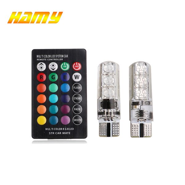 

2x t10 w5w car led signal bulb remote control rgb auto interior dome reading light atmosphere wedge side flash strobe lamp 6smd