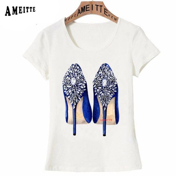 

sketch fashion crystal shoe art feminine t-shirt summer fashion women t-shirts casual girl funny female hipster white tees